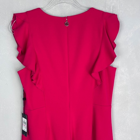 Tommy Hilfiger fit & flare dress size 10 ruffle sleeve crepe knit hot pink NEW - Picture 6 of 12